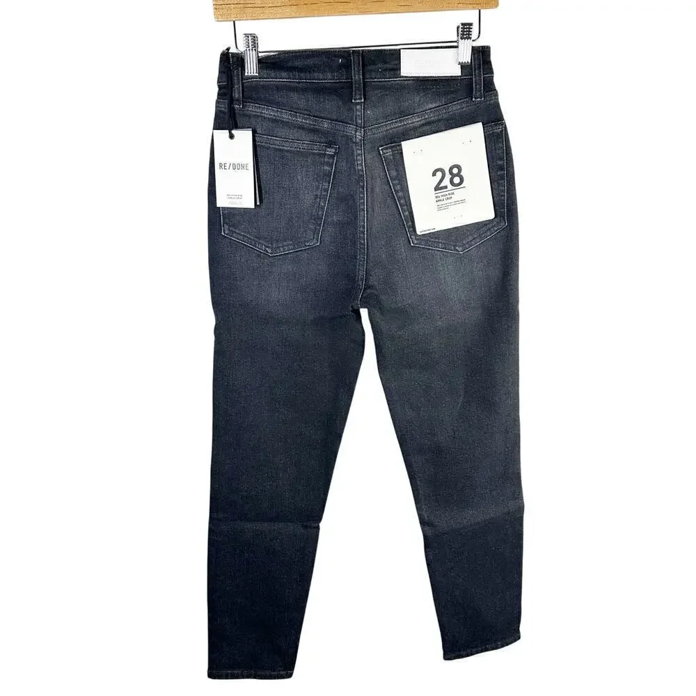 RE/DONE 90s High Rise Ankle Crop Size 28 Onyx Fade Button Fly Stretch